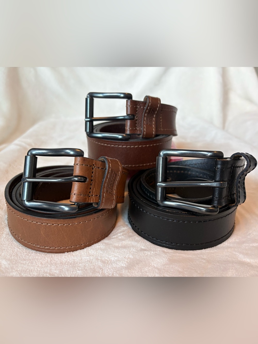 Dickies Men’s Leather Work Belt Bundle - Qty. 3 - 46/48 Black/Brown/Cognac